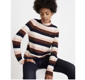 NWT Madewell Sweater Evercrest Striped Multi Coziest Mock Neck Wool Alpaca M - Picture 1 of 8