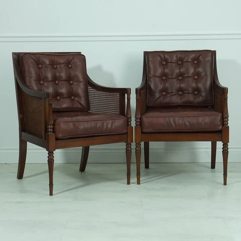 Mahogany and Genuine Leather Arm Chairs Occasional Office Lounge Traditional Cover