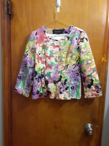 Elie Tahari Floral Fitted Tailored Women's Multi Color Snap Blazer Closure XS-S  - Picture 1 of 8