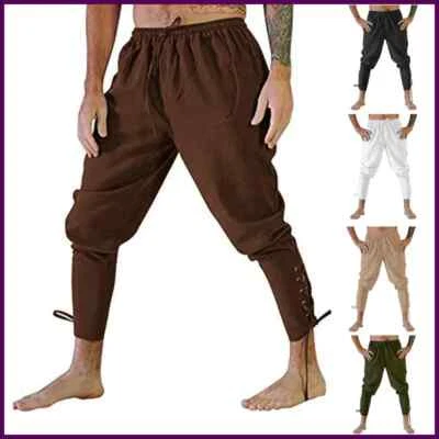 Pantalón Pirata Disfraz Vikingo para Hombre Renacimiento Medieval Pantalones Cortos Cordón Foto 1 de 4