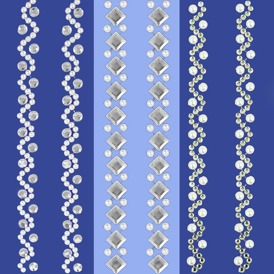 Diamante/Pearl 15cm LONG STRIPS Self Adhesive Craft Border Stick On Trim Edge
