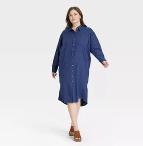 Universal Thread Women's Shirt Dress Long Sleeve Button Down Navy Sz. XXL NWT - Picture 1 of 6