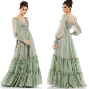 NET MAC DUGGAL FAUX WRAP LONG SLEEVE TIERED GOWN SIZE 6 - Picture 1 of 12