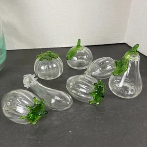 Murano Clear Art Glass Fruit Vegetable Hand Blown Figurine 7 Pc Set Green - Picture 1 of 8