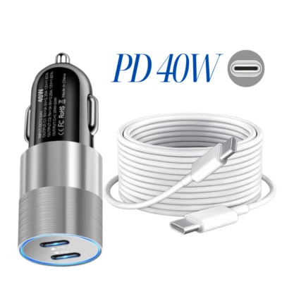 Cable Cargador Coche Rápido PD 40W Doble USB-C Tipo C Para iPhone 15 16 Pro Max Samsung Foto 1 de 4