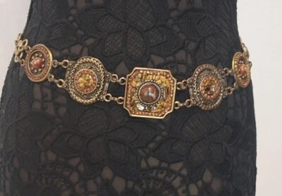 Cinturón de piedras preciosas de latón hecho a mano chino vintage Foto 1 de 4