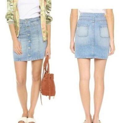 Nuevo PAIGE 23 Bianca Ambroise Denim Botón Frontal Jeans Falda Anthropologie Azul Foto 1 de 4