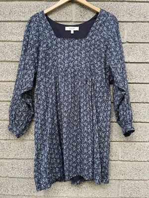 Vestido Joie 100% Algodón Azul Marino Estampado Manga Larga Hasta la Rodilla Cintura Imperio Talla S Foto 1 de 4