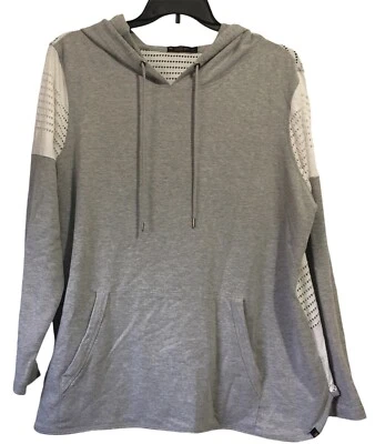 Sudadera con Capucha Energy Zone Para Mujer Talla Grande 2X Bolsillo Frontal Gris Blanco Recortes Foto 1 de 4