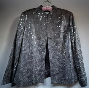 Vintage Albert Nipon Women's Size 14 Black Sequined Evening Jacket Lined - Picture 1 of 8