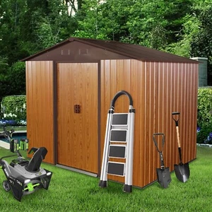 8x6 FT Outdoor Metal Storage Shed with Floor Base with Sliding Doors and Padlock - Picture 1 of 7