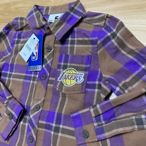 NEW Kids Los Angeles Lakers Size 5 NBA Flannel Long Sleeve Shirt Plaid NWT - Picture 1 of 7