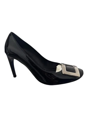 Roger Vivier Italian Black Patent Pumps, With Trompette Silver Heels Size 37.5 - Image 1 of 4