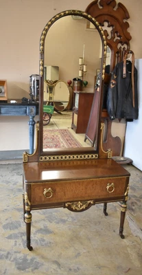 Antique Empire Revival Vanity w Mirror Gilt Ormolu Drawer 1920s Louis XVI - Image 1 of 4