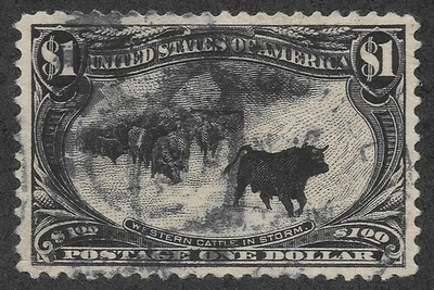 Used 1898 $1 Western Cattle in Storm Postage Stamp, Scott #292, cv $700 - Image 1 of 3