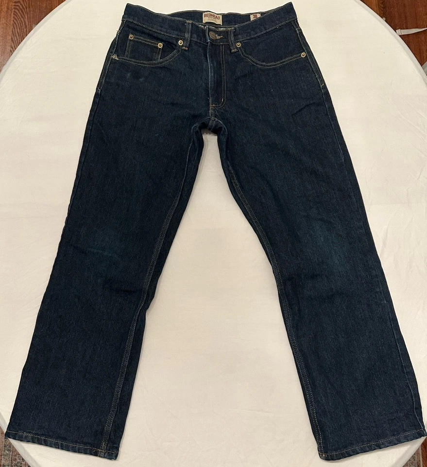Брендовые мужские джинсы Redhead с хлопковой подкладкой синие - размер 30x30 расслабленный гибкий крой - Изображение 1 из 4
