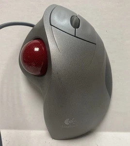 Logitech TrackMan Roue Souris Track Man Rouge Marbre USB T-BB18 Testé Fonctionne - Photo 1/8