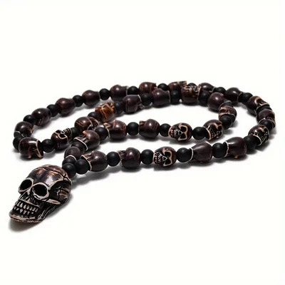 Collar colgante de Halloween con cuentas de calavera de resina tallada de alto detalle/cráneo en capas Foto 1 de 4