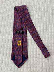 Gucci Men's Necktie Silk Made in Italy, Red Blue & Gold Gucci Monogram - Picture 1 of 6