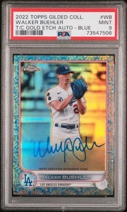 2022 Topps Gilded - Gold Etch Autographs Walker Buehler #GEA-WB Blue 03/50 POP 1 - Foto 1 di 3