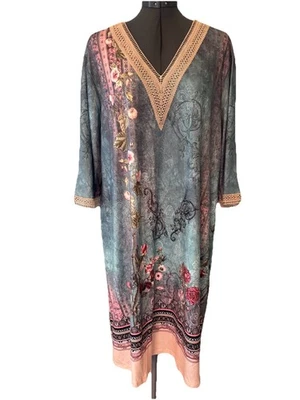 Повседневный цветочный печать платье удобный эластичной вышитый кружева 3XL MIDI - Изображение 1 из 4