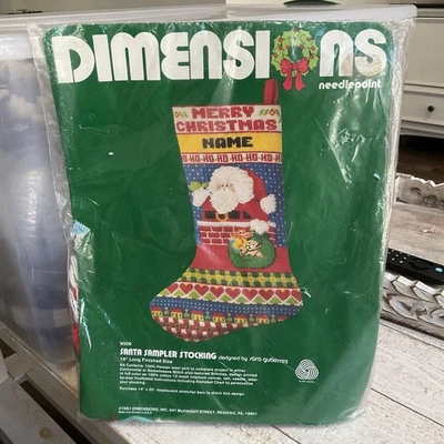 DIMENSIONS NEEDLEPOINT 1981 VTG SANTA SAMPLER STOCKING KIT SEALED - Image 1 of 3