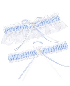 Juego de liguero de boda talla libre 15-23 pulgadas azul claro-encaje ancho - Imagen 1 de 7