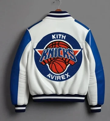 NEW Mens Avirex Kith Knicks Varsity Leather Jacket NBA New York Patch NWT - Image 1 of 4