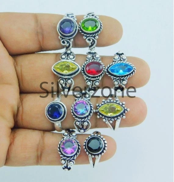 Venta al por mayor Lote Mezcla Piedras Preciosas 925 Plata de Ley Anillos Hechos a Mano 50 piezas Foto 1 de 4