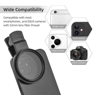 52mm Clip-On Mobile Phone Lens Portable CPL Filter Kit Camera Lens - Image 1 of 4