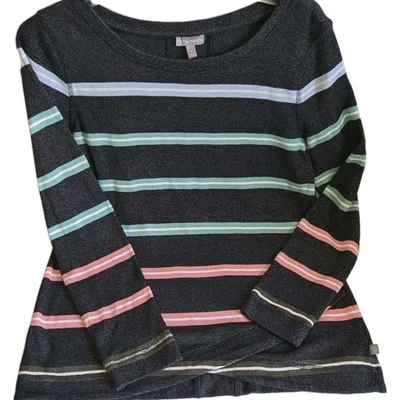 Suéter Tejido Pullover Talbots Mediano Azul Marino Rosa Rayas Manga Larga Informal Foto 1 de 4