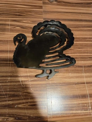 Pavo Trivet Metal Negro Acción de Gracias Granja País Foto 1 de 2