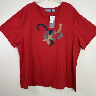 Liz & Me красный цветочный футболка размер 2XW миниатюрный аппликация вышитый новый с Ярлыками - Изображение 1 из 4