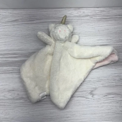 Manta de seguridad Mud Pie Lovey Unicornio blanca y rosa difusa y suave 13,5" X 13,5" Foto 1 de 4