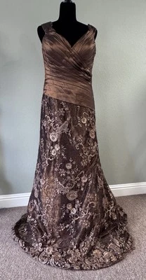 R&M RICHARDS 10 Vestido de Noche Marrón Cacao Vestido Formal Madre de la Novia Nuevo con Etiquetas Foto 1 de 4