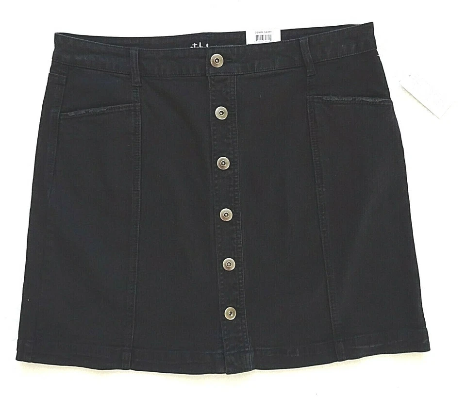 Style&Co Jean Skirt Women's Size 14 Black Denim Mid Rise Button Front
