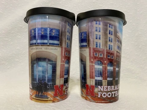 2 Nebraska Football - Cornhusker Insulated Travel Mugs -16 oz -Coffee Cups Pair Cover