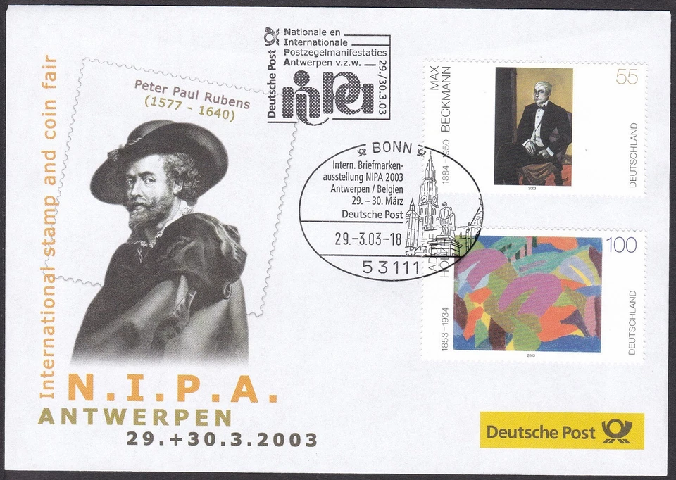 PEX0103 Intl. Stamp Exhibit. Germany Cover, NIPA 2003, Antwerp, Architecture - Image 1 of 1
