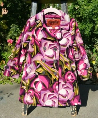 Missoni para Target Abrigo Guisante Terciopelo Púrpura Floral Botones Trench Algodón Talla 2-3T Foto 1 de 4
