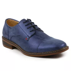 Blue Men's Cap Toe Lace Up Oxford Classic Dress Shoes - Picture 1 of 5