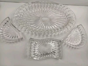 Vintage Cut Glass Oval Serving Snack Dinner Tray 3 Stacked Detached Compartments - Picture 1 of 13