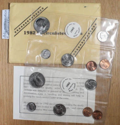 1982 Новый набор - частный выпуск - P & D 12 монет с 4 центов и конверт - ПВХ - Изображение 1 из 4