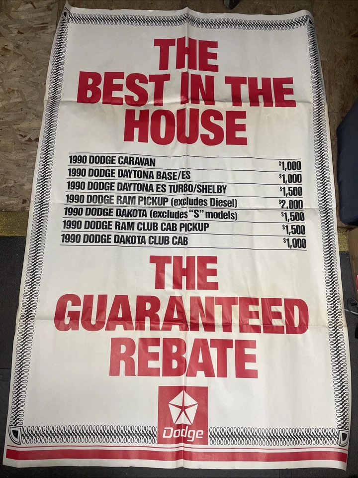 Póster de concesionario Dodge Best In The House Shelby Daytona 1990 6'5" vintage raro Foto 1 de 4