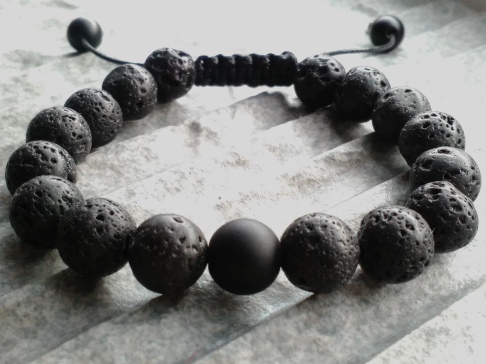 Armband mit Lavastein Perlen Onyx Shamballa Armreif Armschmuck Geschenk - Bild 1 von 1