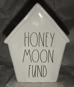 New Rae Dunn HONEYMOON FUND Bank Ceramic Stoneware White Black Letters Wedding - Picture 1 of 8