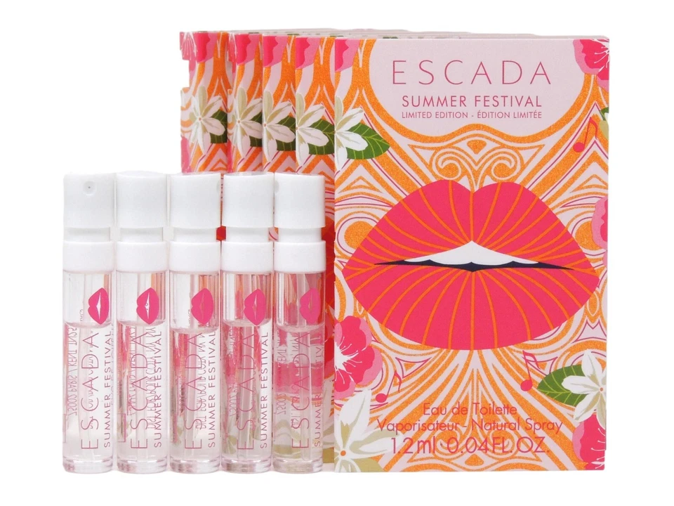 ESCADA SUMMER FESTIVAL EDT 1,2 ml .04 fl oz x 5 frascos de muestra de spray de perfume Foto 1 de 1