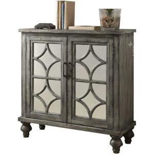 ACME Velika 2-Door Wooden Console Table in Weathered Gray