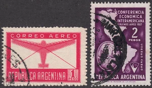 1951-57 Argentina SC# C61-C66 - Plane and Letter - 2 Different Stamps - Used - Picture 1 of 2