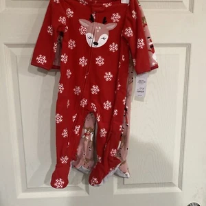 New Carter's reindeer Santa Claus Christmas Pink 2pc Pajama Set sz 12 months red - Picture 1 of 12