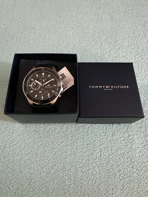 Tommy Hilfiger Black Leather Men's Multi-function Watch - image 1 of 4